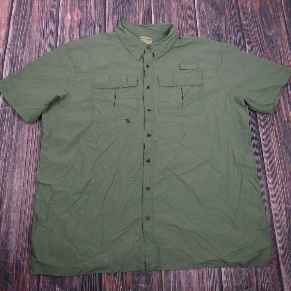 Rustic Ridge Shirt Mens 2XL Green Short Sleeve Button Up Lightweight Hiking